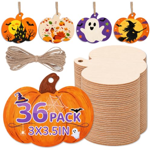 36 PCS Wooden Pumpkins Ornaments to Paint, 3.5in Wood Ornaments for Crafts