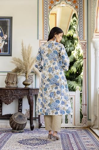 Image of Pistaa's Women Printed Mandarin A-Line Cotton Kurta With Palazzos