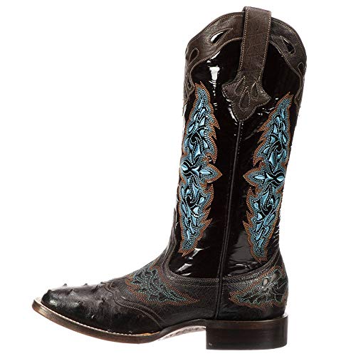 Lucchese Womens Amberlyn Ostrich Embroidery Square Toe Casual Boots Mid Calf Low Heel 1-2" - Brown - Size 6.5 D #TOP3