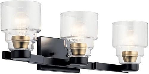 Kichler Vionnet - Lámpara de tocador de 24 pulgadas con 3 luces con cristal transparente en color negro