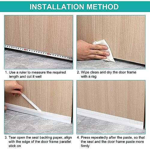 2 m tochtstopper voor geluidsisolatie, deuren, klittenband-deurafdichting, zelfklevende onderkant, dubbellaagse deurafdichting, geluidsbestendig, voor deur, tochtstopper, deurafdichting - Image 6