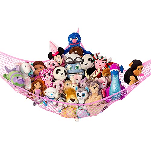 Image of Stuffed Animal Hammock, Large | Corner Stuffed Animal Storage & Plushie Net | Toy Hammock for Stuffed Animals | Holds 12lbs | Easy Hang, All Hardware Included | Pink Bedroom Decor | by Lilly's Love