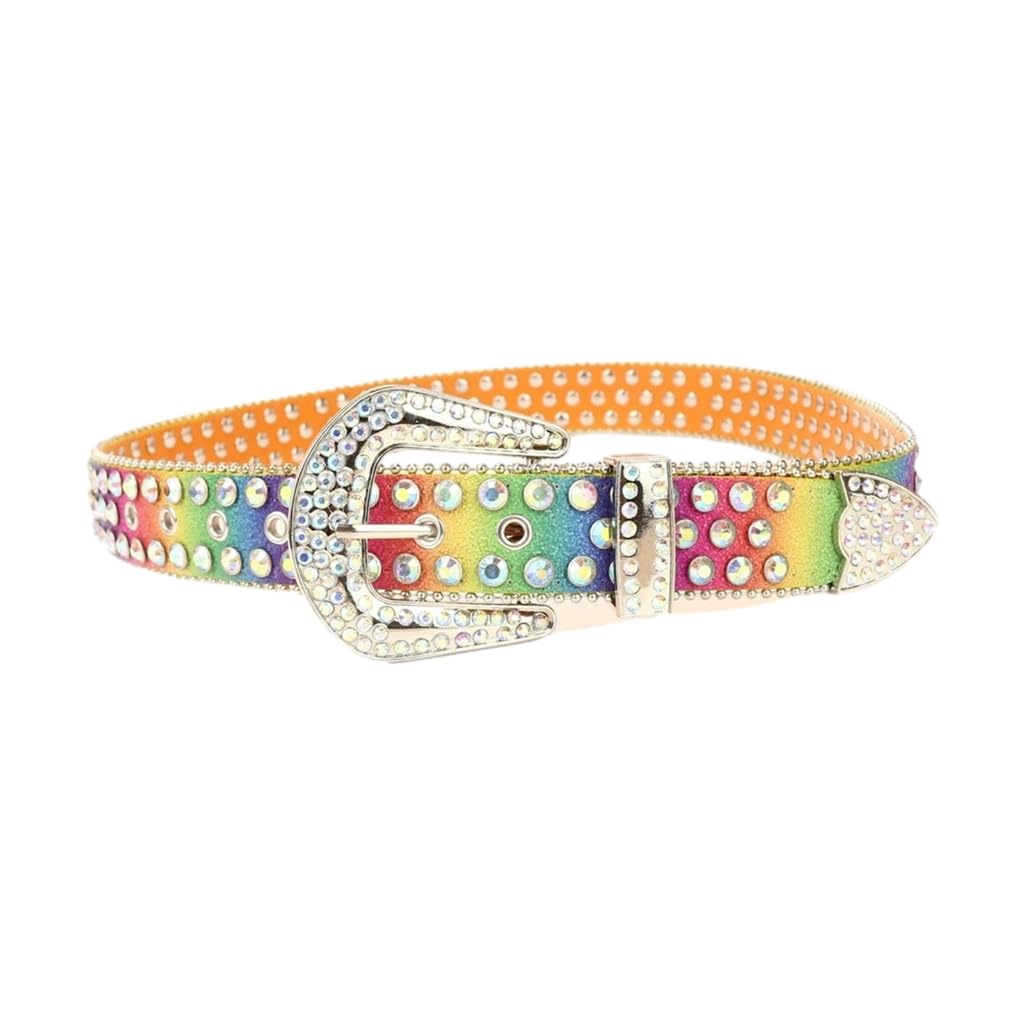 KADSXIYA Rainbow Color Rhinestone Waist Belt Shimmering Sequins Belt Teens Unisex Belt, As Derailed Discription, Large
