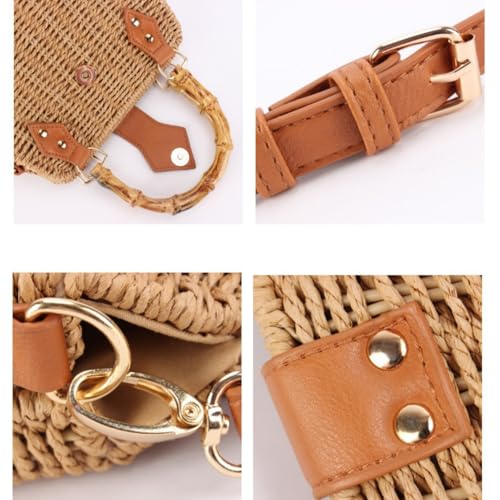 Woven Straw Handbag for Women, Beach Shoulder Bag Summer Handmade Purse Wicker Rattan Crossbody Top Handle Bag3