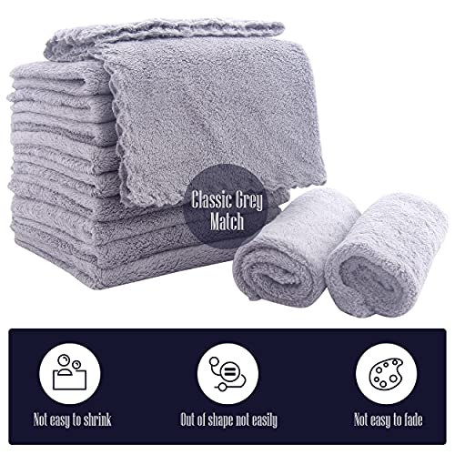 Image of 16 Pack Baby Washcloths - Luxury Coral Fleece - Extra Absorbent and Soft Wash Clothes for Newborn, Infants and Toddlers - Suitable for Sensitive Skin and New Born - Baby Shower - Light Grey,10x10 Inch