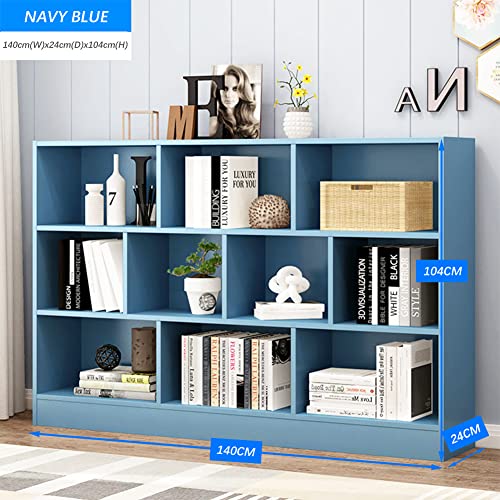 Image of IOTXY Open Shelf Low Bookcase - Wooden 3-Tier Cube Bookshelf, Bright Blue