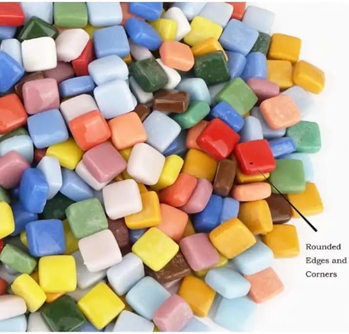 Miniatura 3 de Azulejos de piedra de mosaico de vidrio de 715 pulgadas, piezas de mosaico no transparentes de 1.1 libras para artes y manualidades, platos, marcos