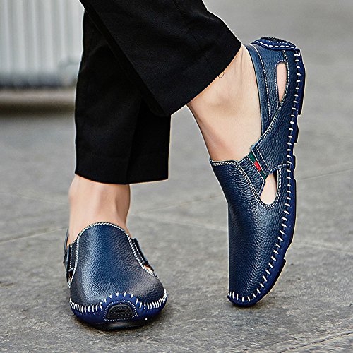 Image of Men's Driving Shoes Leather Slipper Casual Slip on Loafers | Top Grain Leather Upper, Moccasin Toe, Slip-on, Traction Rubber Outsole, Mens Dress Shoes, Mens Casual Loafers