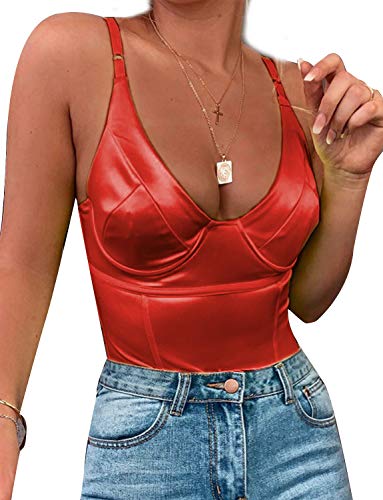 Women's Neon Bodysuit for Women Teddy Sleeveless Sling Tops Satin Bodysuit Corset Bodysuit Top