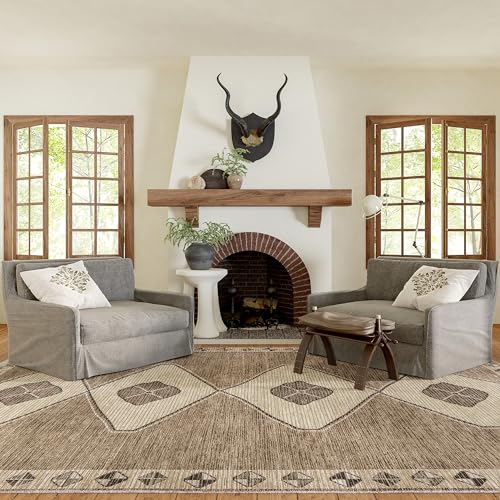 Rugs USA x Lauren Liess Fennel Diamond Machine Washable Area Rug, 9x12, Light Brown