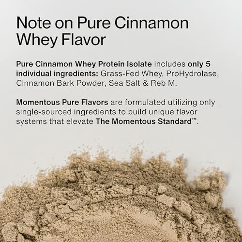 Image of Momentous Essential Grass-Fed Whey Protein Powder - 20 g Whey Isolate Protein - NSF Certified for Sport - Gluten-Free - 12 Servings for Essential Everyday Use - Pure Cinnamon - Package May Vary
