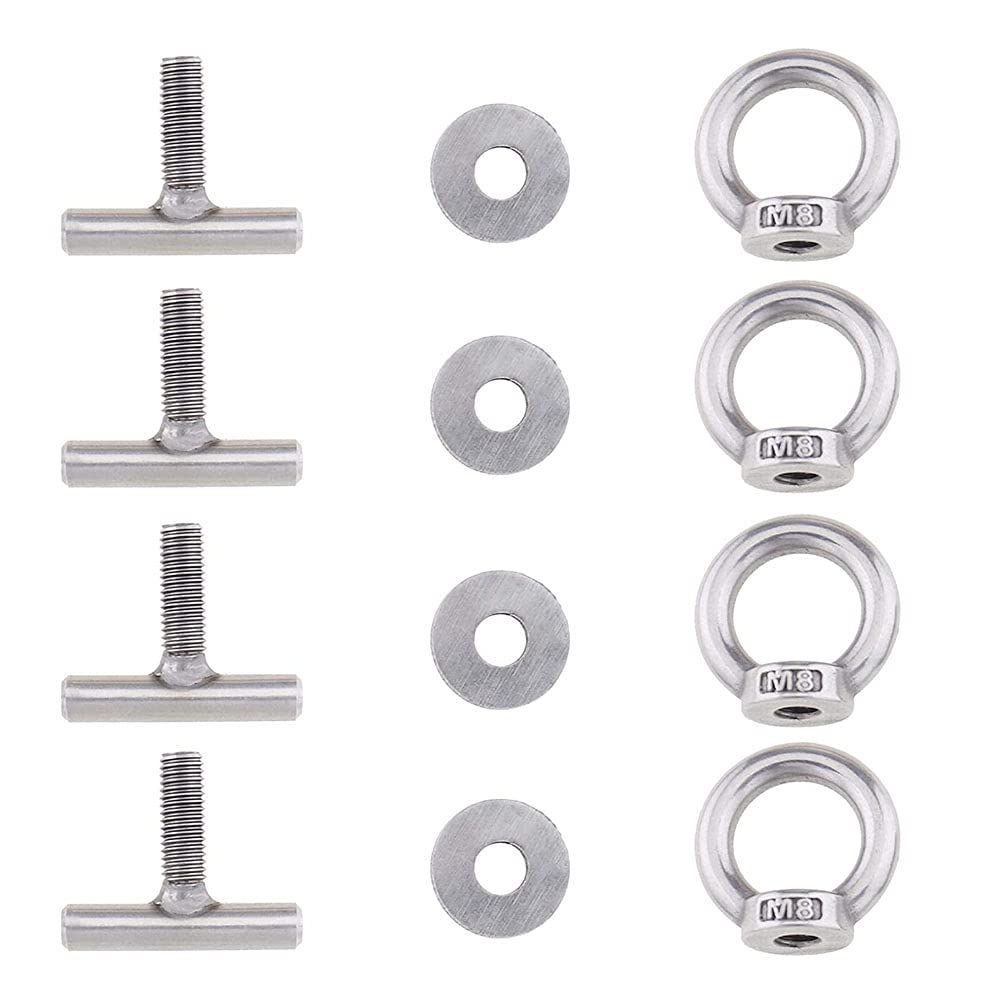 4X M8 Locking Rail Eye Nut Set, T-screw and Stainless Steel 304 Ring Nut for Lifting Accessories, Rope Fitting,Hang Ornaments, Shipbuilding