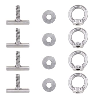 4X M8 Locking Rail Eye Nut Set, T-screw and Stainless Steel 304 Ring Nut for Lifting Accessories, Rope Fitting,Hang Ornaments, Shipbuilding