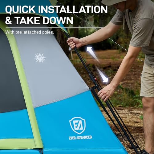 Image of EVER ADVANCED 4 Person Blackout Camping Tent, 60s Easy Setup Instant Cabin Tent for Family, 4000mm Water-Resistant & UV Protection Light-Blocking Tent with Rainfly for Outdoor Travel, 8' x 7' x 59 inch