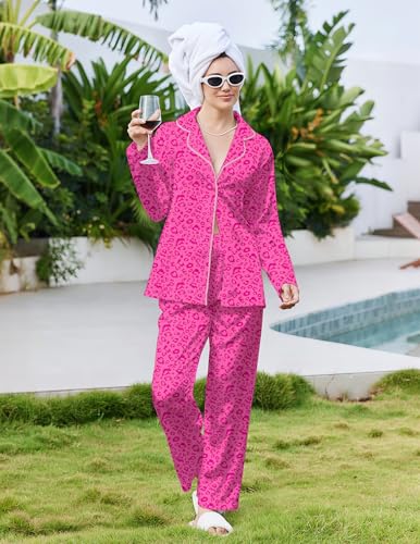 Image of Ekouaer Pajamas For Women Set Silk Pjs 2 Piece Satin Sleepwear Long Sleeve Button Down Lounge Sets With Pant