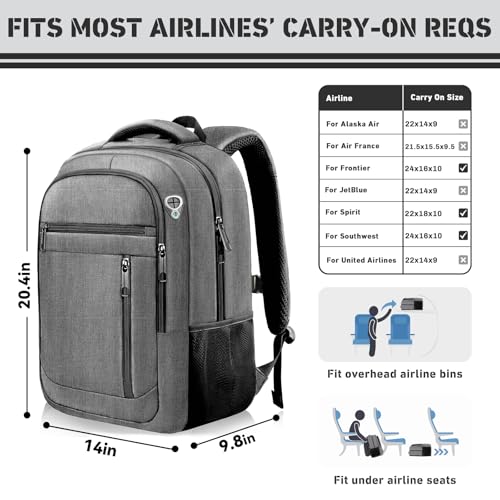 Image of Travel Backpack, Extra Large 45L Travel Backpack for Men & Women, Expandable Laptop Bag, Water Resistant Computer Backpack Fits 18.4 Inch Laptop, Lightweight Daypack for Flight, Grey