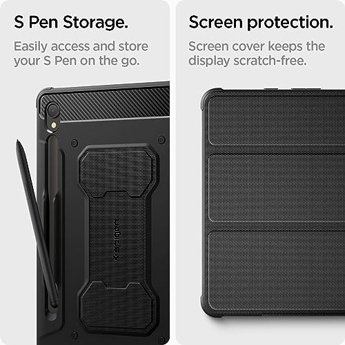 Image of Spigen for Galaxy Tab S9 Case (2023), Rugged Armor Pro Protective Tri-Fold Cover with Built-in S Pen Holder, Shock-Absorbing Carbon Fiber Design, 11 inch, Black