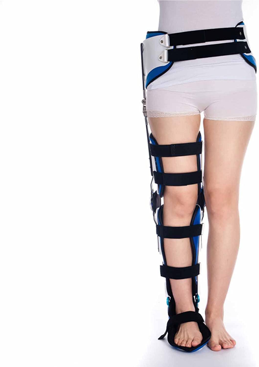 Gelenkige Hüft-Knie-Stützbandage, verstellbare Knöchel- und Fußorthese, postoperative Kniestütze, Wegfahrsperre, Schutz für linkes und rechtes Bein (Right L)