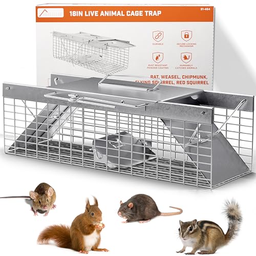 HOMESTEAD Live Rat Trap Indoor/Outside - Squirrel Trap Have A Heart Animal for Chipmunk Small Rabbits Weasel and Similar-Size Rodents 18x5x5 2 Doors Fully Assembled