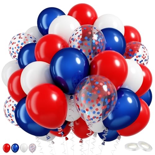 Image of Red White and Blue Balloons, 60 Pcs 12 Inch Navy Blue Red White Latex Set with Confetti, 4th of July Balloons Patriotic Independence Day Party Decor, Birthday Baby Shower Graduation Supplies