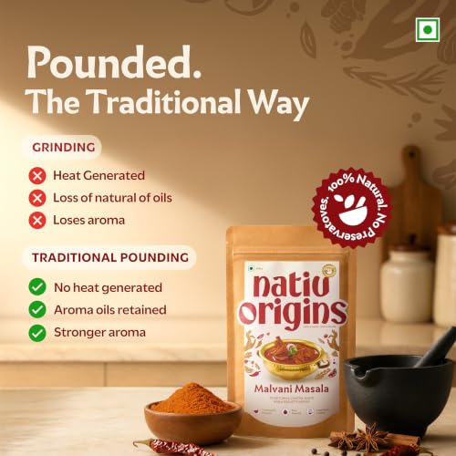 Image of NativOrigins Malvani Masala Powder | Slow-Roasted & Traditionally Pounded | 22 Whole Spices | For Malvani Fish Curry, Chicken & Coastal Dishes | No Additives | 2 x 100g
