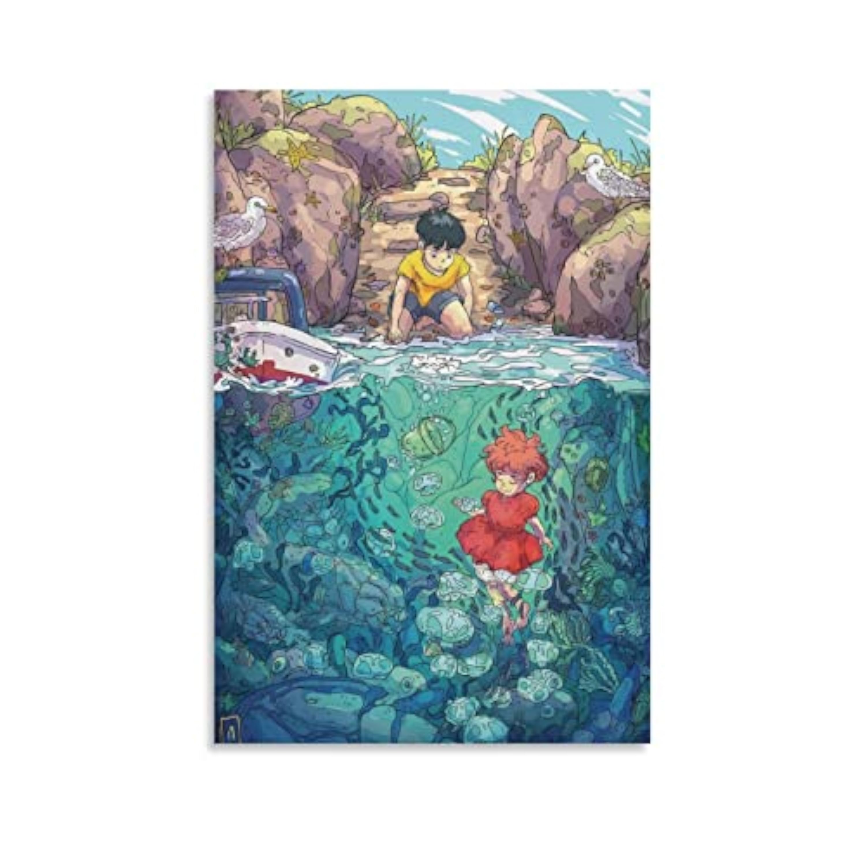 BBZL Póster decorativo de Ponyo Sulla Scogliera sobre lienzo, cuadro moderno de familia, niño, niña, dormitorio, sala de estar, decoración de pared, pósteres de 12 x 18 pulgadas (30 x 45 cm)