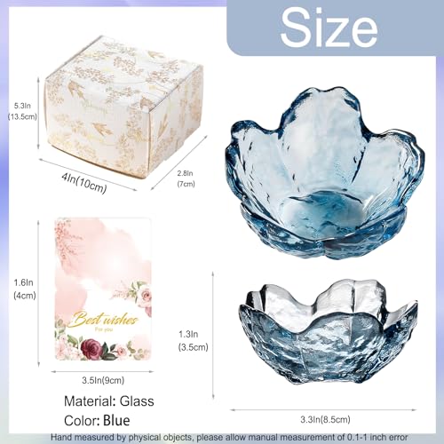 Image of Binoster Blue Flower Glass Ring Dish Jewelry Tray Ring Holder Dish Cute Room Decor Vanity Organizer for Nightstand or Bathroom Aesthetic Trinket Dish Gift for Wife Mom Daughter