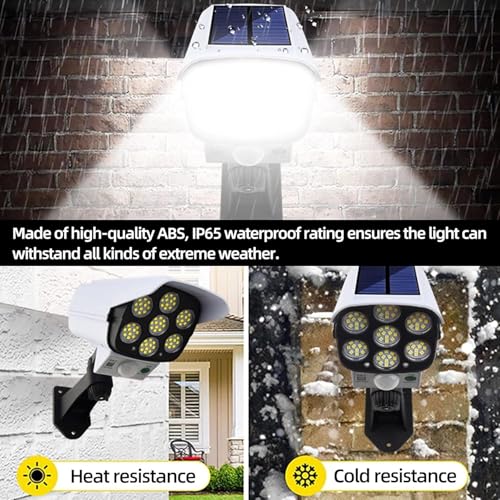 Image of MIRADH Outdoor Motion Sensor Solar Lights 2000 Lumens 77 LEDs Spotlight with Remote Controller IP66 Waterproof Wireless Dummy Decoy Fake Security Camera Light