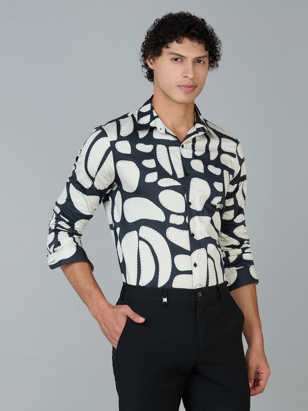 Image of Men's Printed Regular Fit Full Sleeves Cotton Formal Shirt