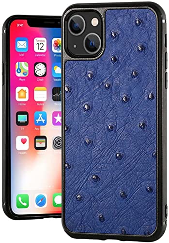 Étui iPhone 13 autruche SCHIK, cadeau luxe cuir bleu enveloppant