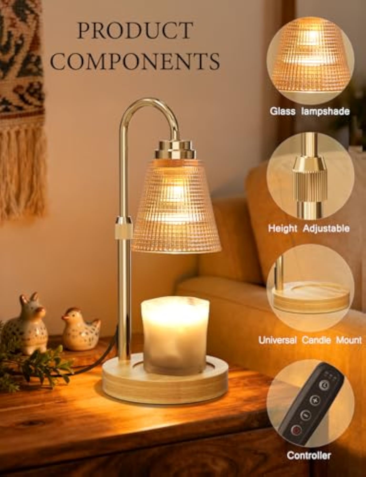 Adjustable Candle Warmer Lamp with Timer Dimmable