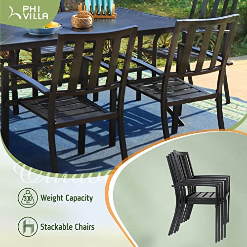 PHI VILLA 7 Piece Metal Outdoor Patio Dining Bistro Sets with Umbrella Hole - 60\" x 37.8\" Rectangle Patio Table and 6 Backyard Garden Outdoor Chairs,Black - Thumbnail 4