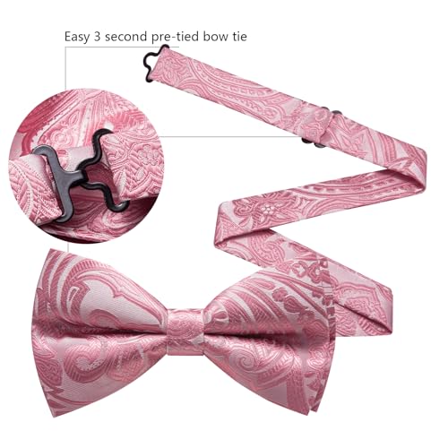 Image of Barry.Wang Paisley Striped Bow Tie for Men Silk Pre-Tied Bowtie Pocket Square Cufflinks Set Formal Wedding Party Prom
