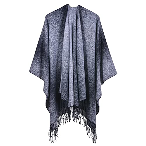 MeOkey Poncho Châle Femme Hiver Écharpe Cape Épaissie Tricot Foulard Couverture Chaud Cardigan (Style 3-Noir, Taille Unique) Cover