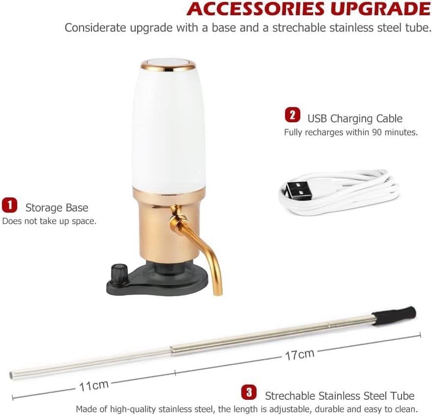 Image of Electric Wine Aerator Dispenser Electric Smart Decanter Professional USB Rechargeable Wine Decanter with Upgraded Adjustable Stainless Steel Telescopic Connecting Tube Wine Gift for Mom Wife