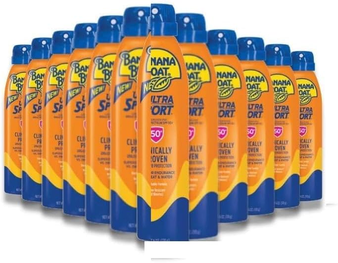 Case Pack Banana Sport Sunscreen Spray, SPF50 sun protection, 6 oz case of 12