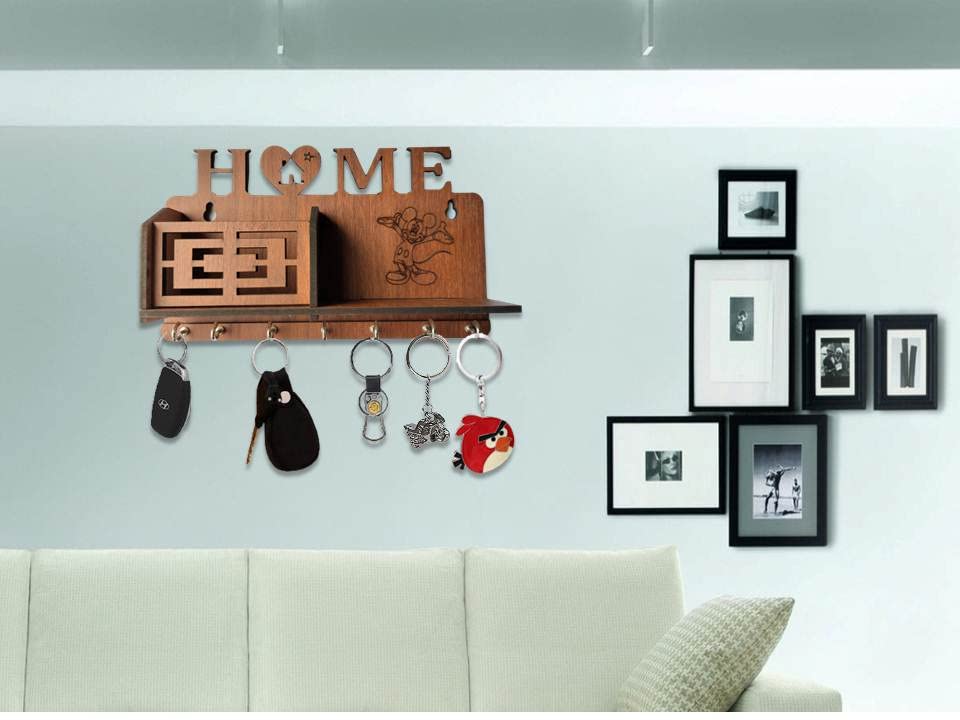 Image of Modern Stylish Home Key Holder | Mickey Mouse Design Key Stand | Key Holder for Home | Wooden Key Stand for Wall | Key Hanger for Decor Office, Living Room, Bedroom, Hall 7 Hooks