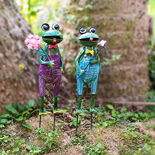 Hongland Metal Frog Garden Decorative Stakes Outdoor Frog Sculptures 3D Frog Figurine For Lawn Patio Yard Garden-2 Pcs #TOP5