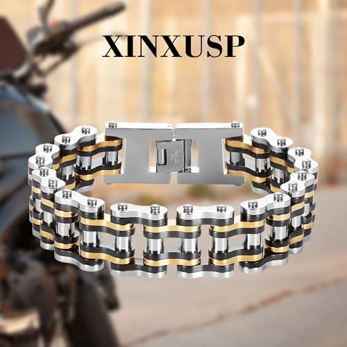heavy-duty and sturdy men's motorcycle chain, bicycle chain, stainless steel men's bracelet, vacuum plated 14K gold electroplated black in the furnace2