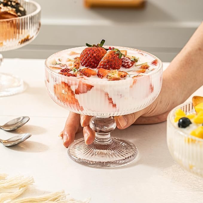 Image of PrimeWorld 260ml Ice Cream Glass Cups - Set of 6 | Dessert, Milkshake, Fruit & Pudding Serving Bowls | Elegant Glass Dishes for Home, Restaurants & Parties | Dishwasher Safe
