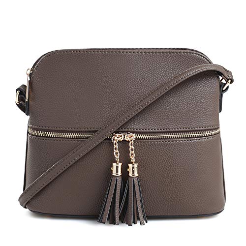Image of SG SUGU Lunar Lightweight Medium Dome Crossbody Bag Shoulder Bag with Tassel | Zipper Pocket | Adjustable Strap