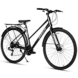 【AVASTA】Neptuneクロスバイク 軽量アルミフレーム シマノ24段変速街乗りスポーツ自転車 通勤通学 リアキャリア荷台付き 前後輪ディスクブレーキ 泥除け付き KENDAタイヤ700*40c Mサイズ440mm黒ブラック