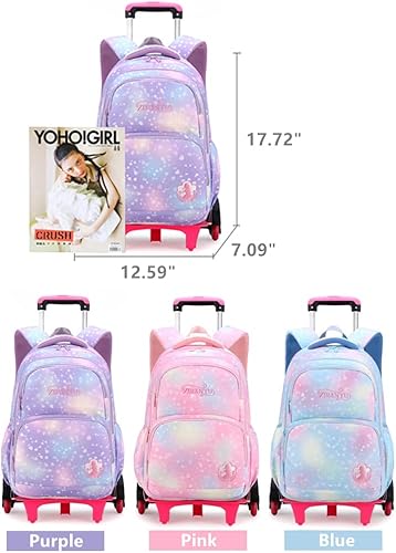 Miniatura 2 de LANSHIYA Dream Princess - Mochila con ruedas para niñas bolsa de viaje con ruedas bolsa de escuela Pink-2 Ruedas
