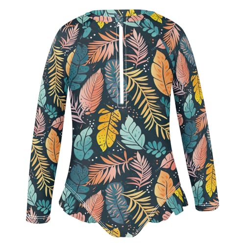 Colorful Tropical Palm Trees Leaves Girls Long Sleeve Swimsuit Rashguard Swimwear One Piece Bathing Suit 212177114