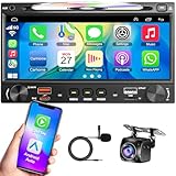 Wireless Double Din Car Stereo Radio with CD/DVD Player, Carplay & Android Auto, 7 inch Car Audio with HD Touchscreen, Bluetooth, Mirror Link, Backup Camera, SWC, FM/AM, USB/SD, A/V Input