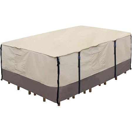 PTEROMY Waterproof Patio Table Cover - Heavy Duty 600D Canvas For Outdoor Dining Set, 111"x74" (Gray)