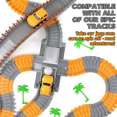 Image of Construction Race Cars Accessories for Kids - 2-Pack Engineering Electric Toy Cars, Birthday Gifts for 3 4 5 6 7 Year Old Boys, Compatible with Construction Race Car Track Set