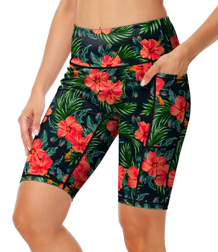 Image of AOBUTE Womens 9 inch /10 inch /11 inch Long Swim Board Shorts High Waisted UPF 50+ Biker Shorts with Pockets
