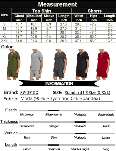 Image of SWOMOG Mens Pajamas Set Summer Sleepwear Short Sleeve Pjs Set Soft 2 Piece Lounge Set Comfy Loungewear with Pockets