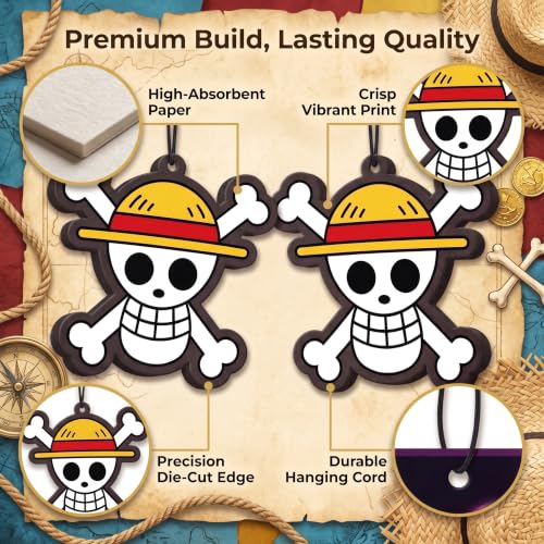 Image of PumpCar car air freshener 2-piece double-sided skull hanging vanilla-scented for rearview mirror Car Interior Accessories Household Gifts Pirate Manga Fans Jolly Roger Truck SUV Home Office Decor